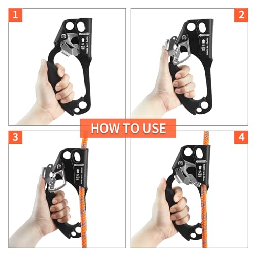 NewDoar UIAA & CE Certified Hand Ascender Rock Climbing Tree Arborist Rappelling Gear Equipment Rope Clamp for 8~13MM Rope - color: Left Hand Black