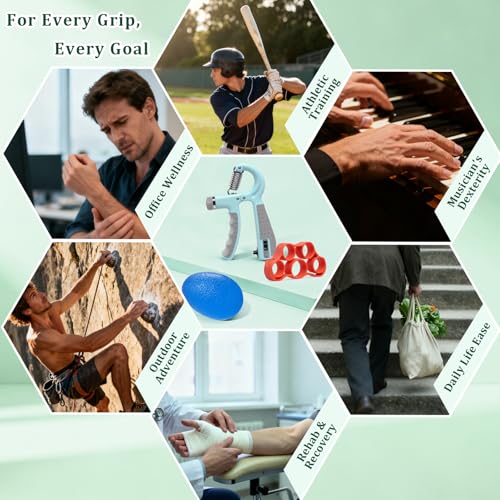 CYFIE Grip Strength Trainer Kit, Adjustable 10-132 lb, Hand Exerciser | Forearm Strengthener, Finger Stretcher, Stress Ball and Bag for Grip Recovery, Wrist Training, Rehab, Climbers and Musicians - color: Green