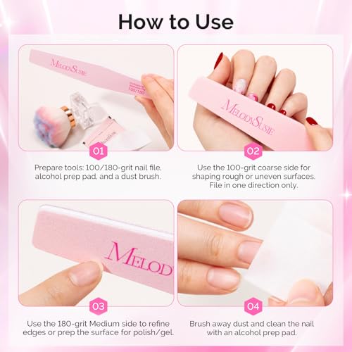 MelodySusie 4Pcs Professional Nail Files 100/180 Grit, Double Sided Emery Boards for Acrylic, Gel and Natural Nails, Manicure Pedicure Shaping Tools for Home Salon, Pink & Purple - size: 4Pcs Mix Shape