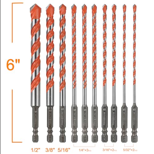 Concrete Carbide Drill Bits Hex Shank Masonry Cement Tile Drill Bit Set for Glass/Brick/Plastic/Cement/Tile 1/2" (5PCS) - size: 1/2 in