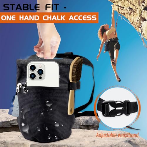Chalk Bag for Rock Climbing, Waterproof & Leak-Proof Storage Pouch with 2 Zipper Pockets & Adjustable Waist Belt, Versatile for Fitness & Daily Use, Ideal Rock Climbing Gear