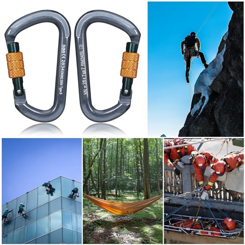 Auto Locking Rock Climbing Carabiner Clips, Heavy Duty Asymmetrical Carabiner Connector Used for Rappelling Rescue Outdoor Climbing, Mountaineer, Hammock, Camping - color: 28KN(3pack)