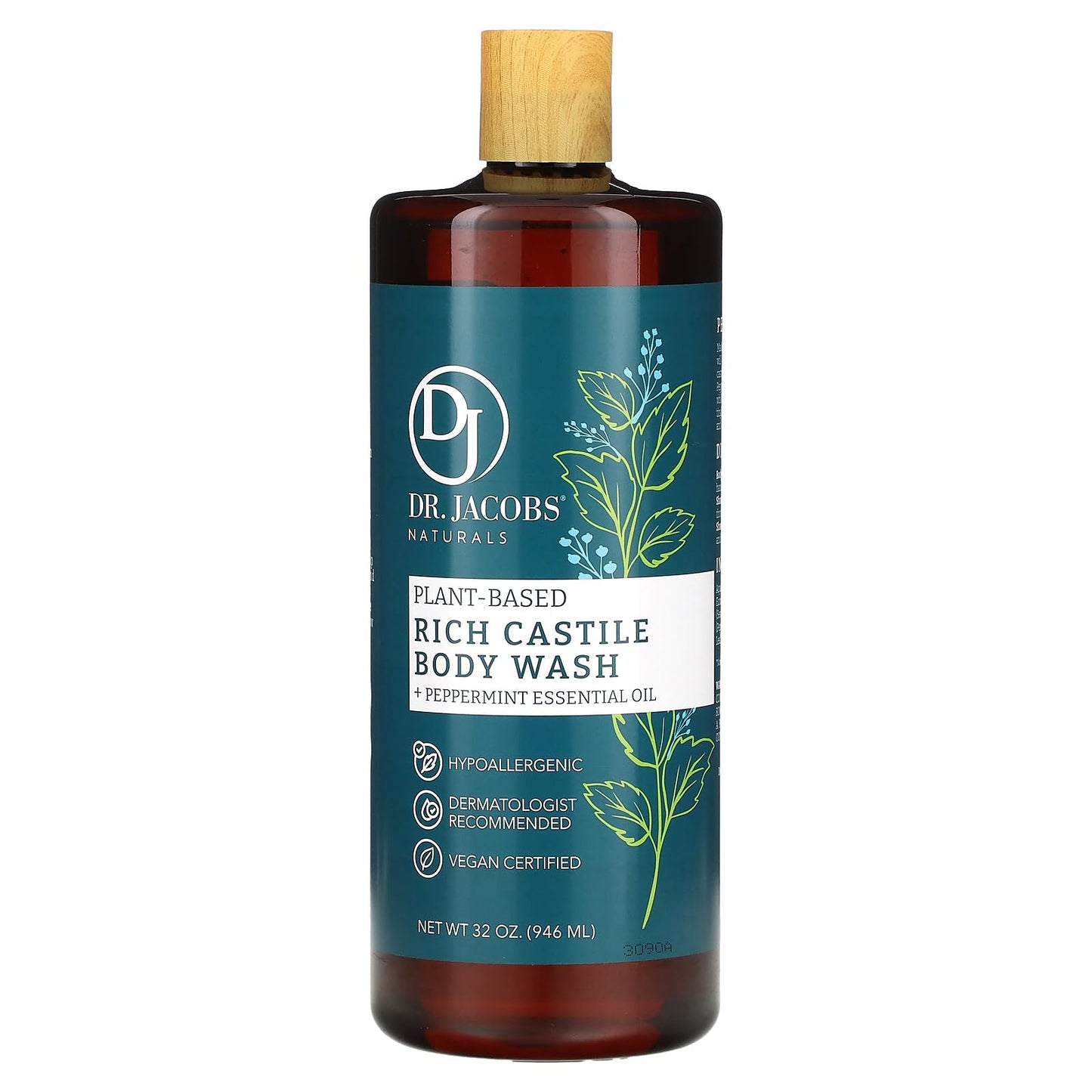 Dr. Jacobs Naturals Castile Peppermint All-Natural Body Wash For Moisturizing Dry And Sensitive Skin Shampoo With Plant-Based In