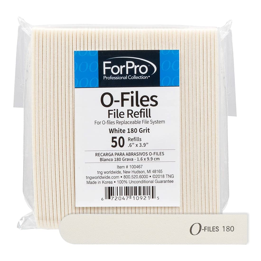 Forpro O-Files Replaceable File System Refills, 180 Grit, Manicure Nail File Refills, 3.9 L X .6 W, White, 50-Count