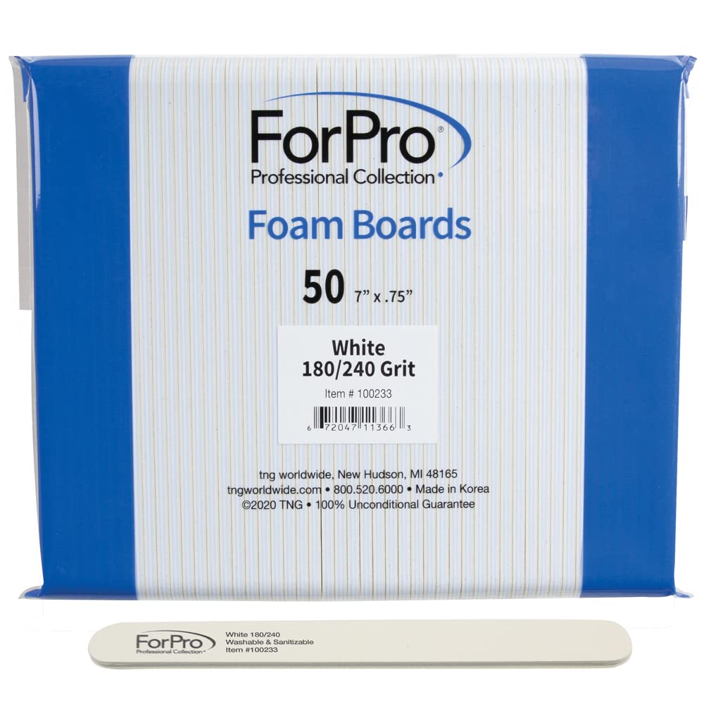 Forpro White Foam Board, 180/240 Grit, Mylar Manicure And Pedicure Nail File, 7 L X .75 W, 50-Count