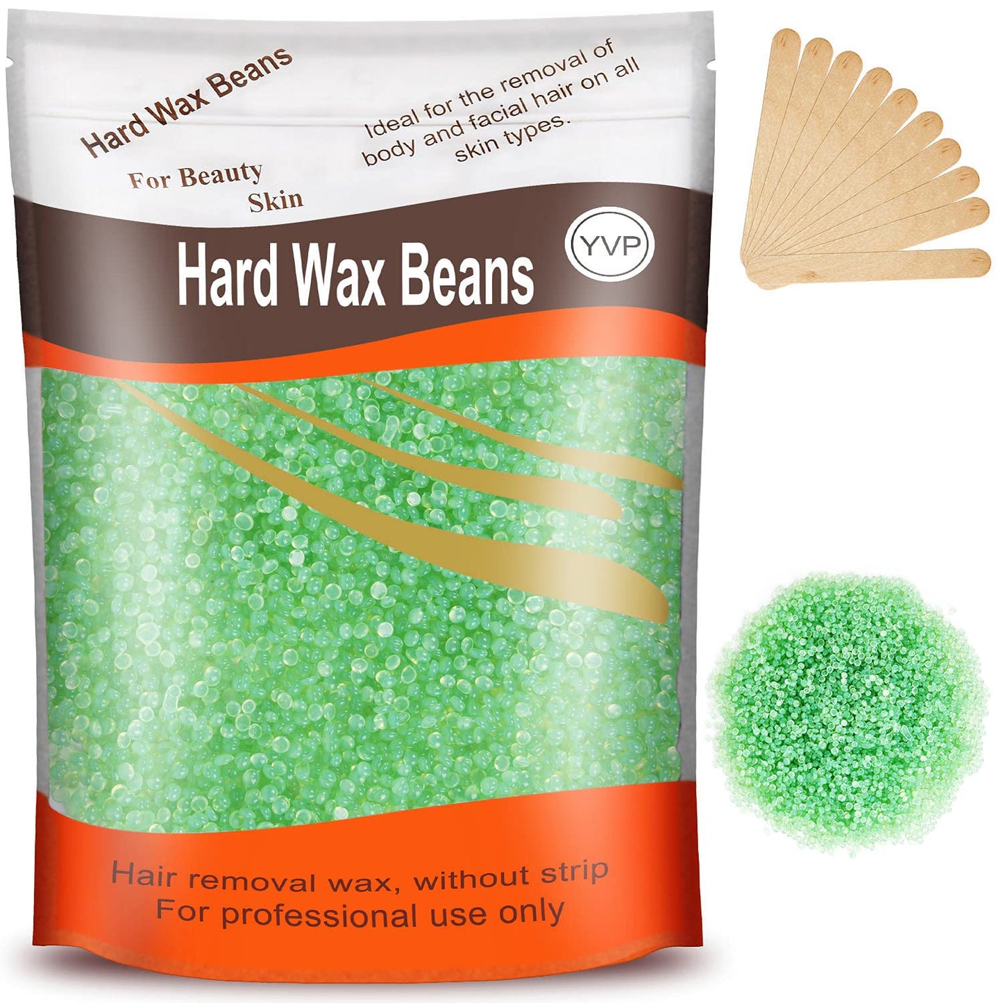 Yovanpur Hard Wax Beads For Brazilian Waxing, At Home Pearl Wax For Bikini, Face, Eyebrow, Legs - 300G (10 Oz) With 10 Wax Spatu