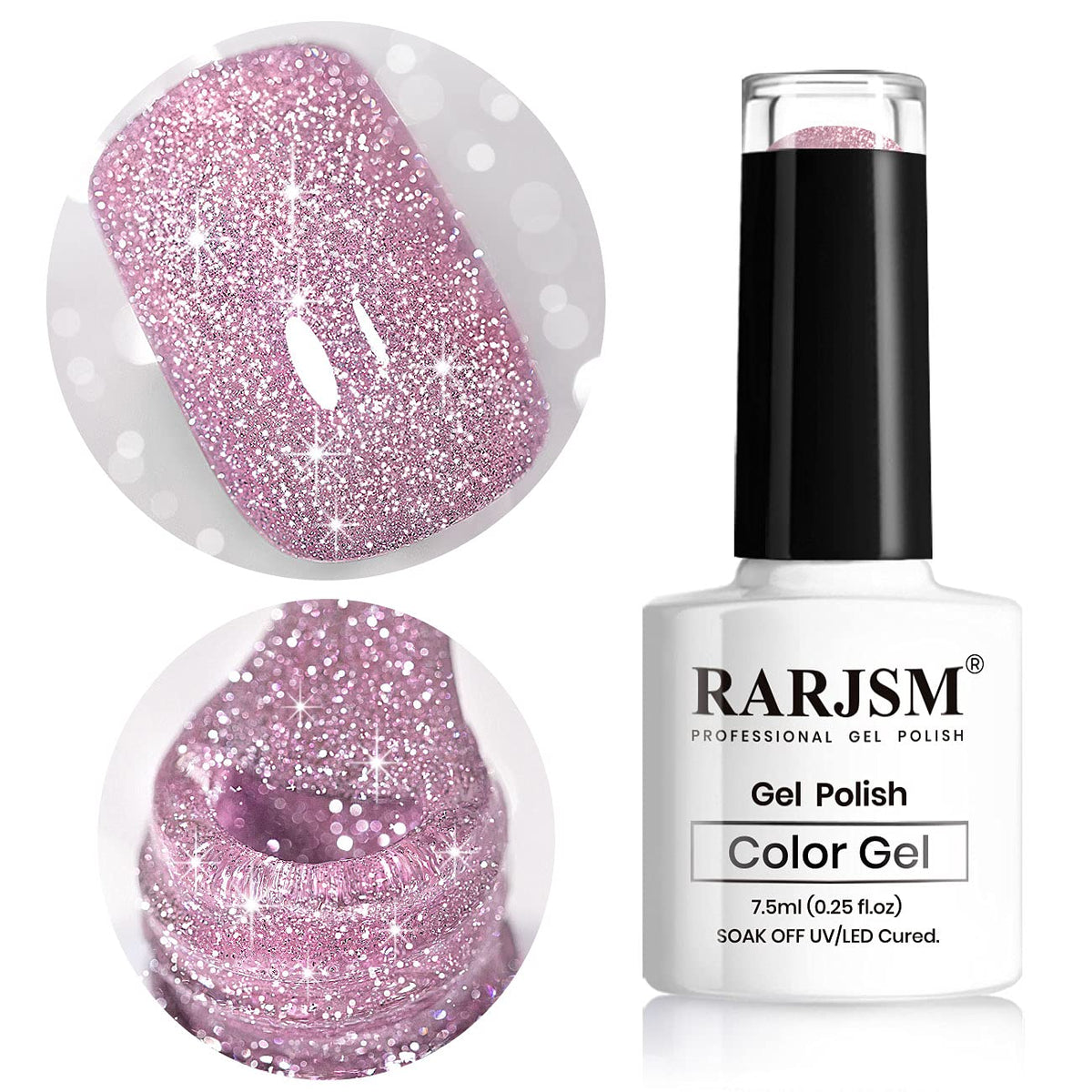 Pink Gel Nail Polish, Reflective Glitter Gel Polish Set, Diamond Shimmer Nail Polish, Soak Off Uv Led Lamp Required For Nail Art