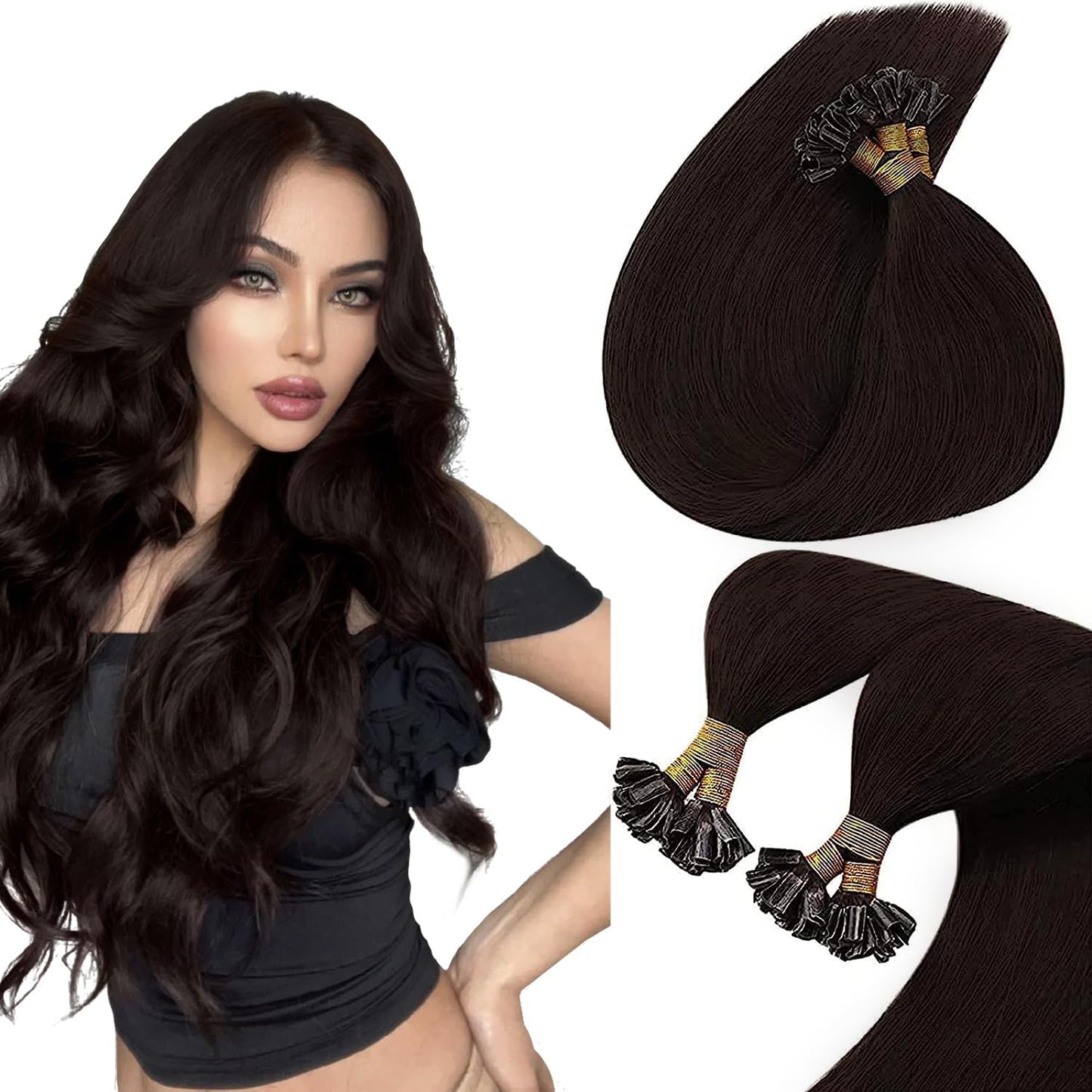 Sunny Dark Brown Keratin Hair Extensions 24Inch U Tip Hair Extensions Brown U Tip Hair Extensions Human Hair #2 Dark Brown Hot F