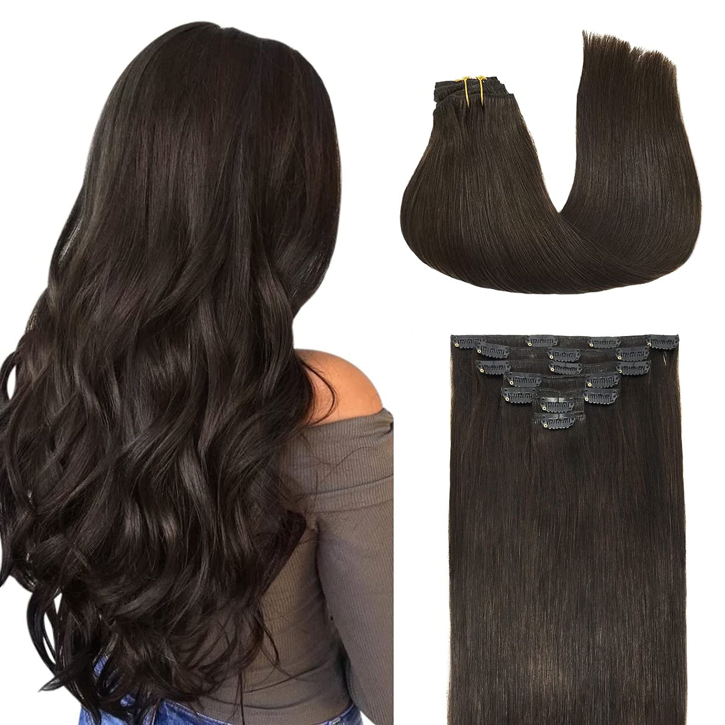 Doores Hair Extensions Dark Brown 18 Inch 120G 7Pcs Real Straight Remy Clip In Human Hair Extensions Thick