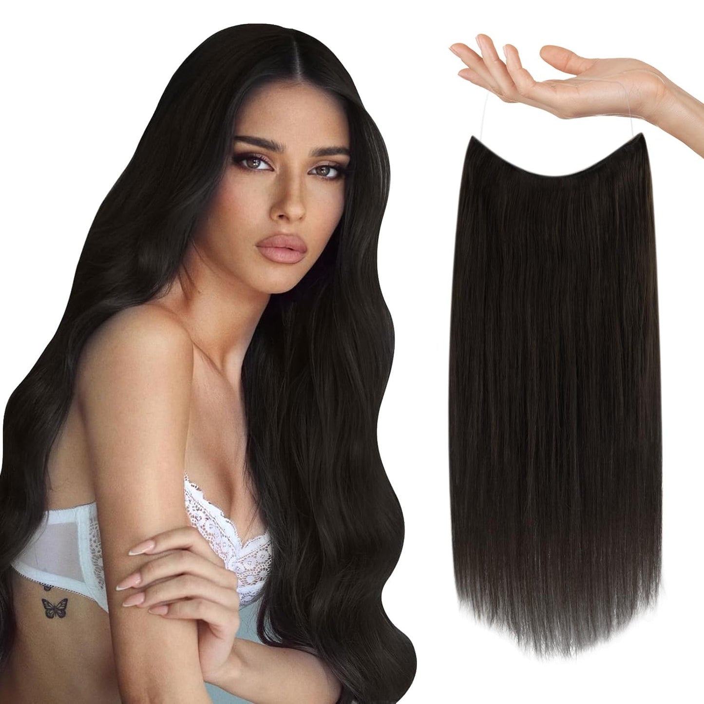 Sunny 95G Dark Brown Wire Hair Extensions Thick Brown Human Hair Wire Extensions Dark Brown Crown Hair Extensions Natural Hair B