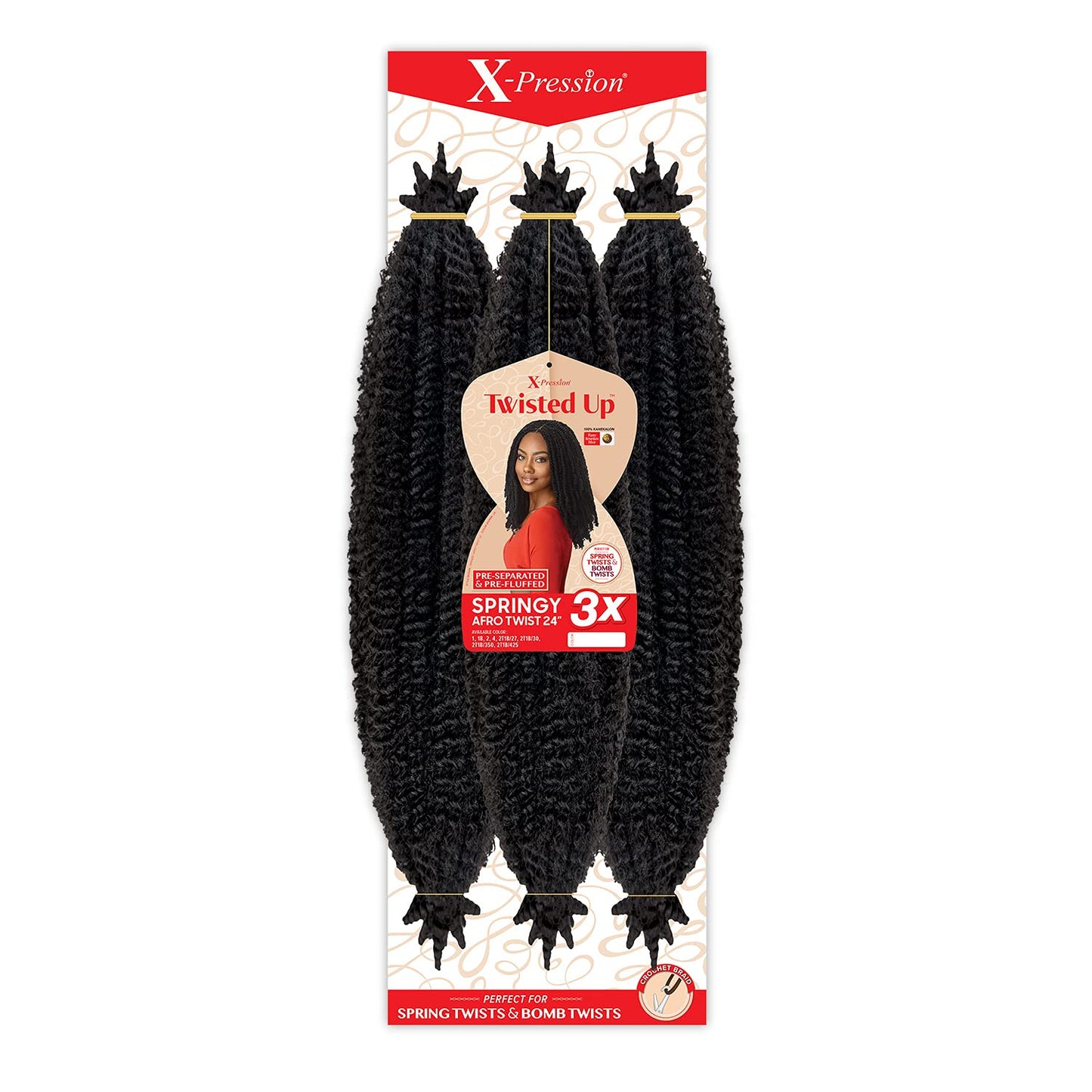 Outre Crochet Braids X-Pression Twisted Up 3X Springy Afro Twist 24'' (3-Pack, 2T4/30)