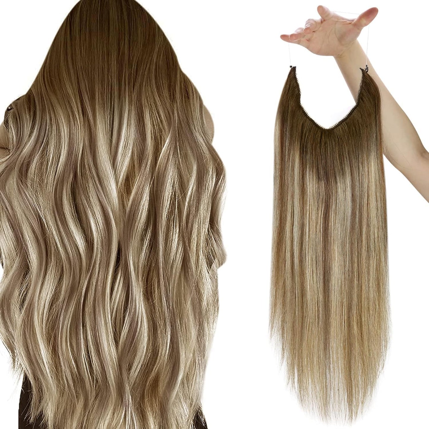 Sunny 22 Inch Hair Extensions Wire Brown Blonde Invisible Wire Hair Extensions Human Hair Medium Brown Ombre Platinum Blonde Fis