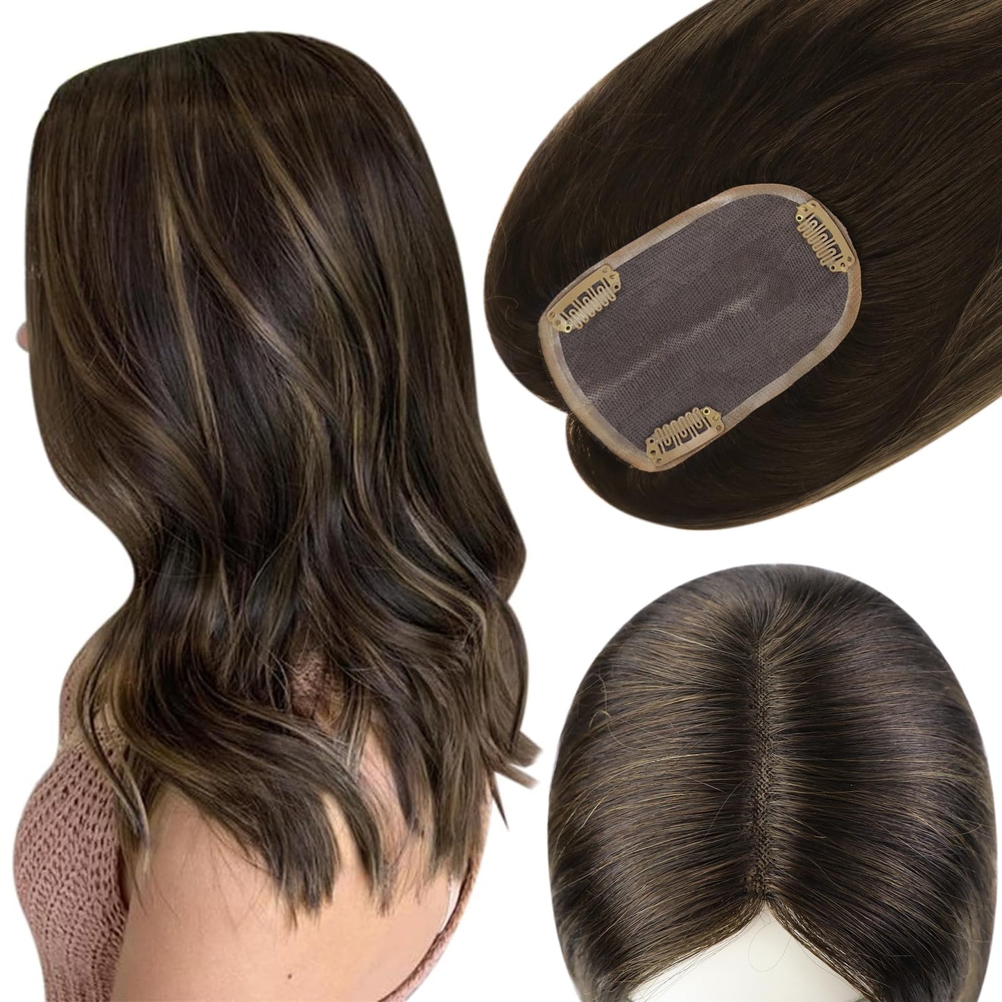Full Shine 18 Inch Invisible Hair Topper Mono Base Human Topper 3 * 5Inch Human Hair Wiglet Highlight Balayage Color 2/8/2 Toppe