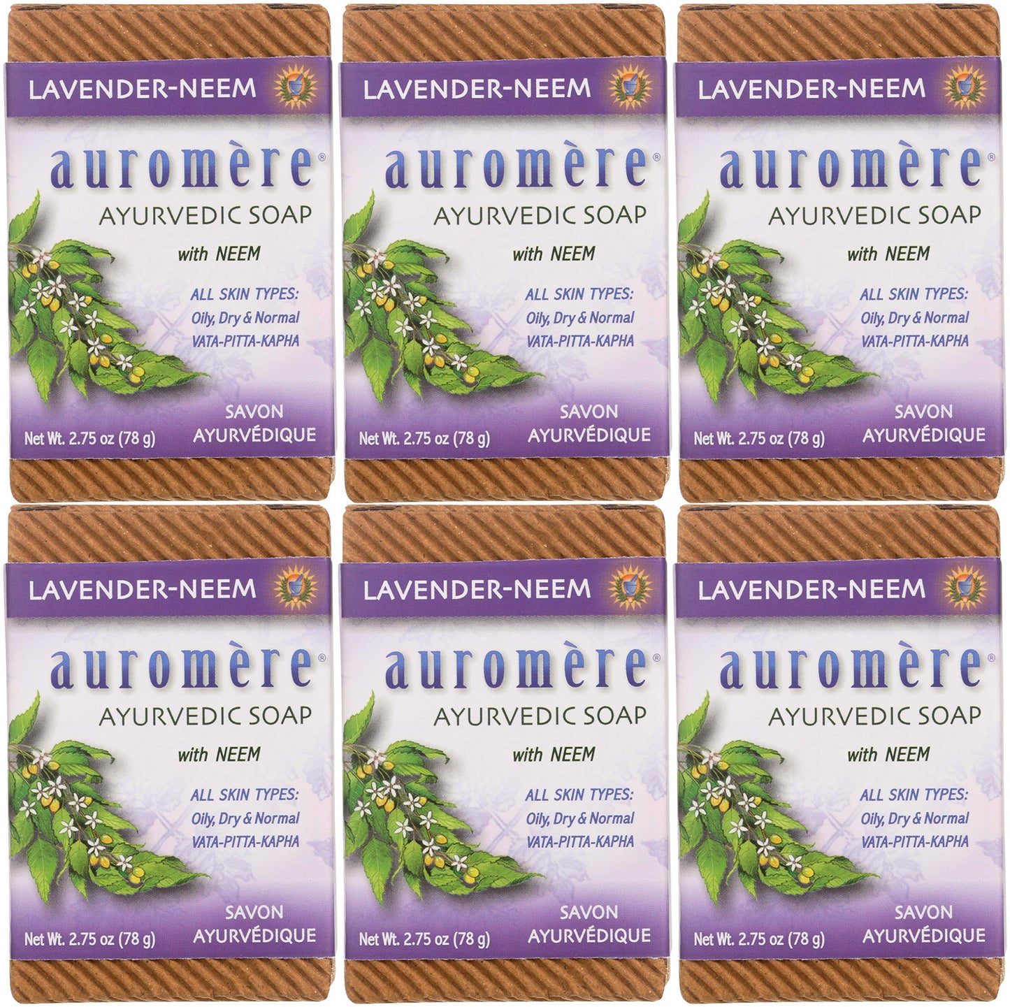 Auromere Ayurvedic Bar Soap, Lavender Neem - Eco Friendly, Handmade, Vegan, Cruelty Free, Natural, Non Gmo (2.75 Oz), 6 Pack