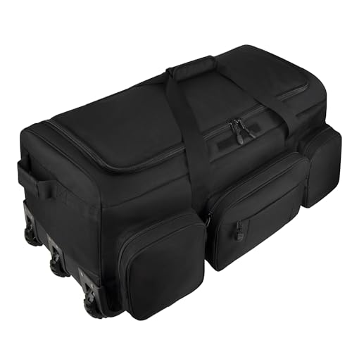 120L 3 Wheel Tactical Rolling Duffle Bag, Heavy Duty Military Deployment Luggage, 900D Waterproof Duffel for Camping Travel Outdoor Sports - color: Black