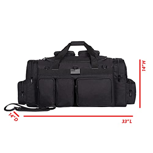 K-Cliffs Tactical Range Duffel Heavy Duty Large Gear Duffle Durable Quality Travel Sports Gym Equipment Bag Military Molle with Lockable Zippers with US Flag Patch 33 Inch Black - size: 33 Inch Black