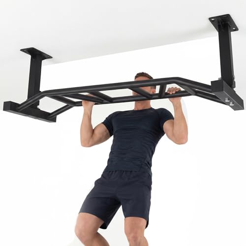 47 Inch Ceiling Mounted Pull Up Bar Adjustable Height&Supports to 600 Lbs Heavy Duty Multi-Grip Chin Up Bar for Home Gym and Strength Training