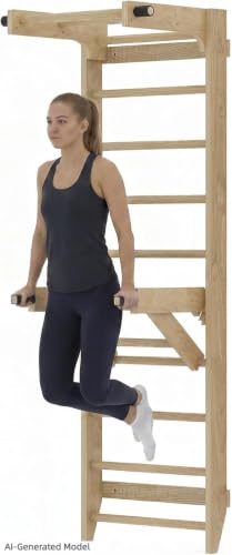 Swedish Ladder Wall Bar with Adjustable Pull-Up Bar | Solid Wood Construction, 10 Pine Rungs, All Ages, for Home, School, Gymnastics Training