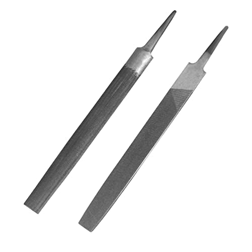 KALIM 2-Piece Flat & Half Round Medium Cut File, Double Cut Teeth, 6'' Length, Made of High Carbon Steel, Hand File Without Handle Suitable for Wood, Metal, Sharpening, etc.