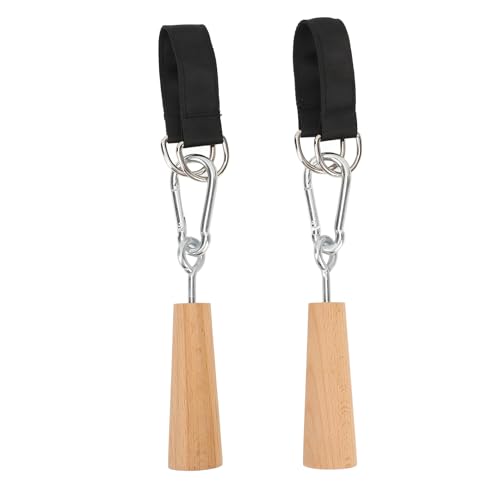 Wooden Pull Up Grips with Hanging Straps, Beech Wood and Iron Handles for Rock Climbing Holds Training Arm Forearm Wrist Strength Training Portable Fitness Equipment