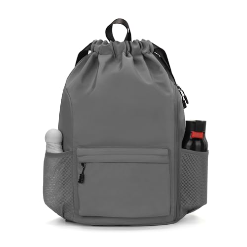 Valleycomfy Waterproof Drawstring Gym Backpack Bag for Men&Women Dark Grey | Sports Gym Bag with Side Pocket - color: A-dark Grey