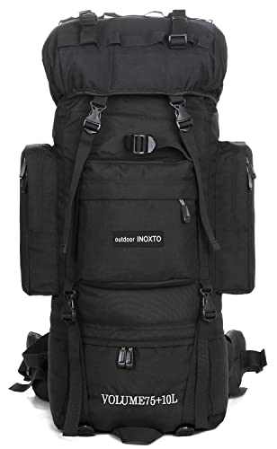 IX INOXTO 85L Lightweight Internal Frame Hiking Backpack for Men Women, Waterproof Travel Camping Backpack with Rain Cover (Black) - color: Black