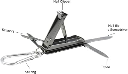 5in1 Multi Tool Nail Clippers,Nose Hair Scissors,Nail Files,Multi Purpose Pocket Knife,Screwdriver,Key Chain for Mini Multi Nail Clippers,Travel,Fishing,Hiking,Camping