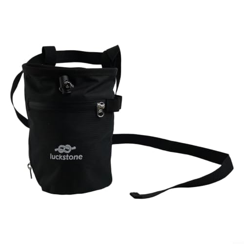 Climbing Chalk Bag with Anti-Leak Drawstring, 420D Oxford Magnesium Powder Bag for Rock Climbing and Weightlifting, Gym Chalk Bucket with Phone Pocket and Adjustable Belt, Blue(Black) - size: Black