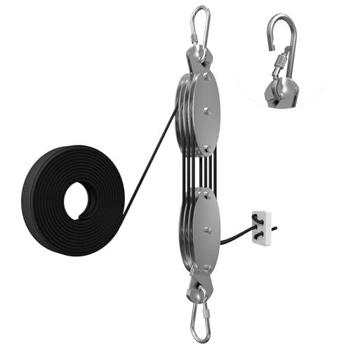 YATOINTO 530LBS Upgraded Rope Hoist Pulley System Block Tackle 60FT(Black) | 7:1 Ratio Lifting Power, Spring Snap Hook w/Screw Nut Connector, Small and Light, Perfect forCamping Hunting Lifting Pulling