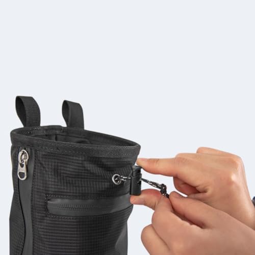 Rock Climbing Chalk Bag Featuring Stiffened Rim and Fleece Lining, No-Spill Magnesium Bag for Weightlifting Gymnastics Bouldering, 420D Fabric with Quick Clip Belt and Phone Pocket(Black) - size: Black