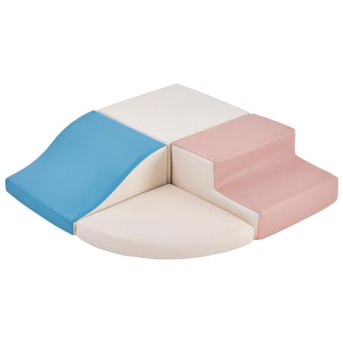 TODIBY 4-Pieces Climbing Toys for Toddlers: PU Leather - Soft Play Climbing for Toddlers - Foam Climbing Blocks for Crawling and Sliding Indoor Playground for Kids（Blue Pink） - style: Blue Pink