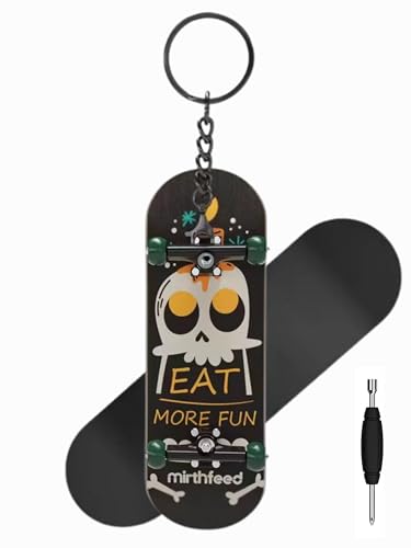 32mm Pro Fingerboard Complete Set | Bearing Wheels | 5 Ply Maple Deck | Anti Skid Grip Tape | Complimentary Tool | Concave Shape - color: Mini Finger Skateboard a : Skater Skull