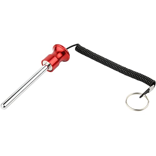 Cosmos Gym Weight Stack Pin Universal Replacement Selector Lock Pin Detent Hitch Pin, Tensile 3/8" Dia. & 4" Locking Space with Lanyard, for Gym Equipment Machine Weight Plate - color: Red Knob