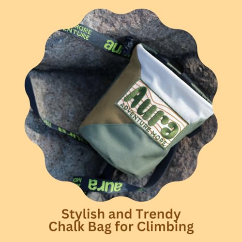 Aura Rock Climbing Chalk Bag – Bouldering Chalk Bag with Fleece Liner, Drawstring Closure & Brush Holder – Adjustable Belt Included – Gym, Weightlifting, Crossfit & Gymnastics