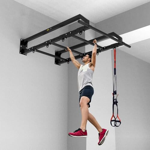 Wall Mounted Large Depth Single and Double Bar Pull-Up Climbing Frame, Exercise Children's Swing Ring Frame, Multi-Functional Strength, Load-Bearing 300 Kg