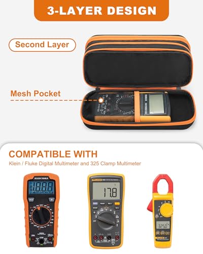 Hard Tool Carrying Bag, Zippered Multimeter Case with Handle | Compatible with Klein Tools 80101/Et310 Ac Circuit Breaker Finder, 3-Layer Design with Elastic Strap, Protective Shell