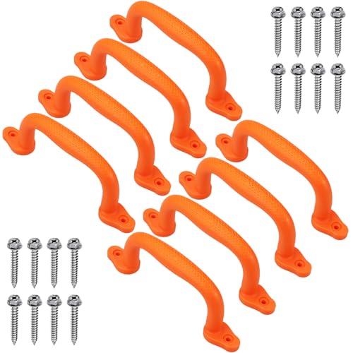 Dolibest 8-Pack Safety Handles for Swing Sets & Playsets - Monkey Bars with Anti-Skid Grip with Finger Indentations, Plastic Grab Handles, Easy Mounting for Climbing Frames, Playhouses, Treehouses - color: Orange-8pcs