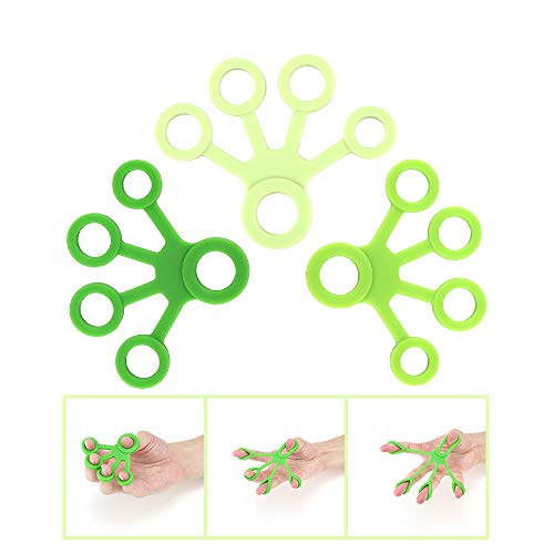 MansWill 3Pcs Hand Strengtheners, Silicone Finger Grip Exerciser/Grip Strength Trainer/Hand Extensor Bands for Relieve Wrist Pain, Carpal Tunnel, Trigger Finger, Arthritis, Guitar and Rock Climbing - color: Light Green + Green + Dark Green