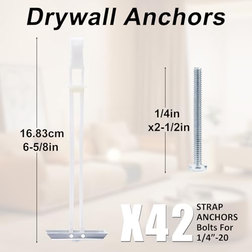 Heavy Duty Drywall Anchor Bolts with 1/4"-20 Fastener Suitable for TV Mounting Hollow Wall Anchor Bolt Screw Kit Supports Up to 270 lbs Each on 1/2 Inch Drywall Pack of 42 - size: 1/4"-20：Pack of 42
