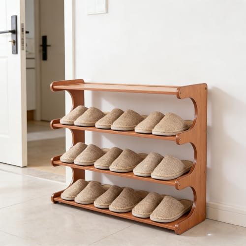Shoe Rack,Small 4 Tier Shoe Organizer Storage Shelf,Bamboo Narrow Shoe Closet,Small Space Shoe Rack,for Entryway Closet 26.77×7.48×19.3inch - size: 4 Tier-26.77" Wide