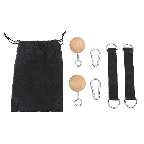 Pull Up Ball Grip, Wooden Non-Slip Rock Climbing Holds Pull Up Power Ball with Straps for Strength Training Attachment