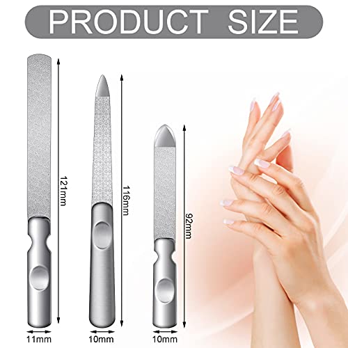 3 Pcs Stainless Steel Nail Files Kit with Leather Case, Double Sided Metal Nail Files with Anti-Slip Handle for Women and Men, Metal File Buffer Manicure Pedicure Tools for Fingernail Toenail(Pink) - color: Pink