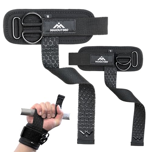 Gym Lifting Straps with D Rings, Anti-Slip, Thick Padded Lifting Wrist Straps for Weightlifting for Cable Machines, Deadlifts, & Gym Training, Black