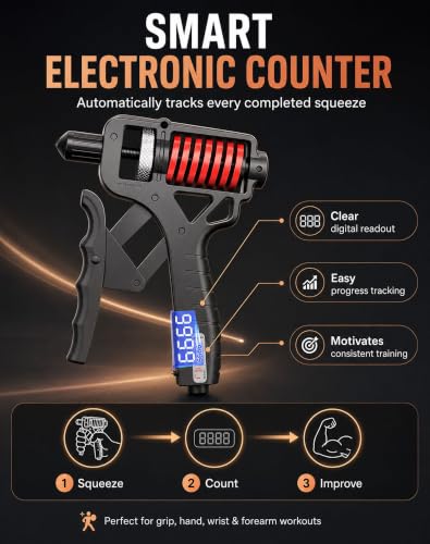 Adjustable Digital Counting Hand Grip Strengthener, 11-363 lbs | Double Spring Grip Strength Trainer, Smart Electronic Counter, 11-363 lbs Forearm Exerciser For Climbing And Fitness - color: Red