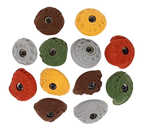 Atomik Rock Climbing Holds Set of 12 Mini Bolt-On Jugs in Assorted Earth Tones