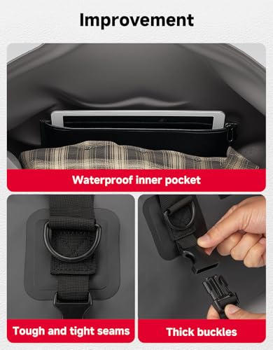 KEMIMOTO Waterproof Motorcycle Dry Bag – Duffle Tail Bag Soft Luggage, 25L/40L/65L Large Capacity with 4 Quick-Release Straps, Dustproof for Touring, Adventure, Motorcycling & Camping Grey - size: 25L