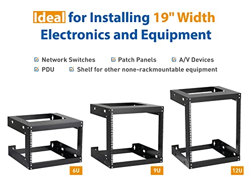 6U Wall Mount Rack Open Frame 19 Inch Server Equipment Network Cabinet 18 inches Depth Black by Tedgetal - color: 6U