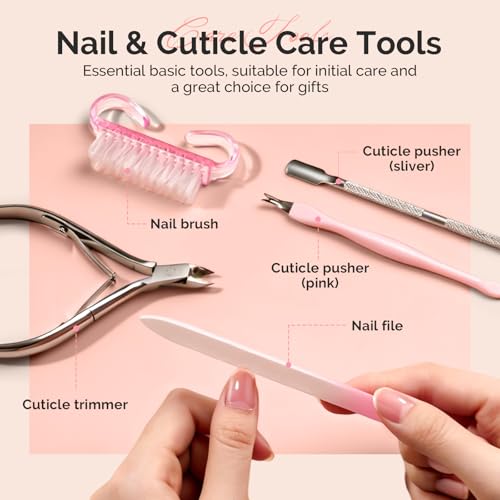 MelodySusie Cuticle Remover Kit,Cuticle Remover Cream and Oil 25ML | Cuticle Nipper,Trimmer Pusher,Nail File and Brush for Cuticle Softener & Moisturize Manicure Kit for Nail Care Rose - size: 7Pcs Rose