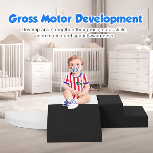TODIBY 4-Piece Soft PU Leather Toddlers Climbing Toys, Baby Foam Climbing Blocks for Toddlers 3, Indoor Climb and Crawl Activity Play Set, Foam Play Gym Climbing Structures (Black and White) - style: Black/White