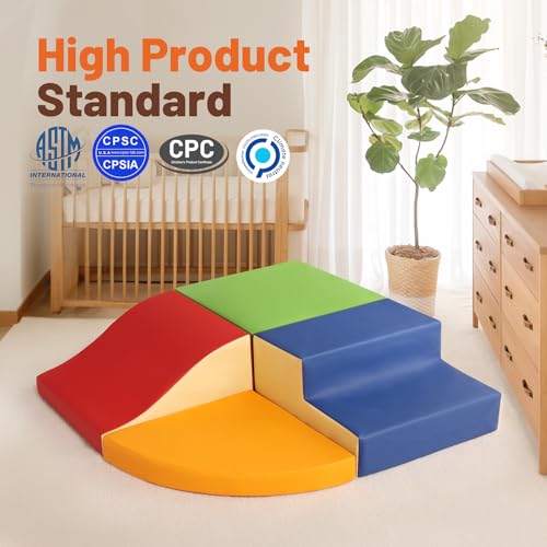 TODIBY 4-Piece Soft PU Leather Toddlers Climbing Toys, Foam Climbing Blocks for Toddlers, Baby Play Set Foam Climb Structures for Toddler 3+, Indoor Crawl Activity Play Gym - style: Classic